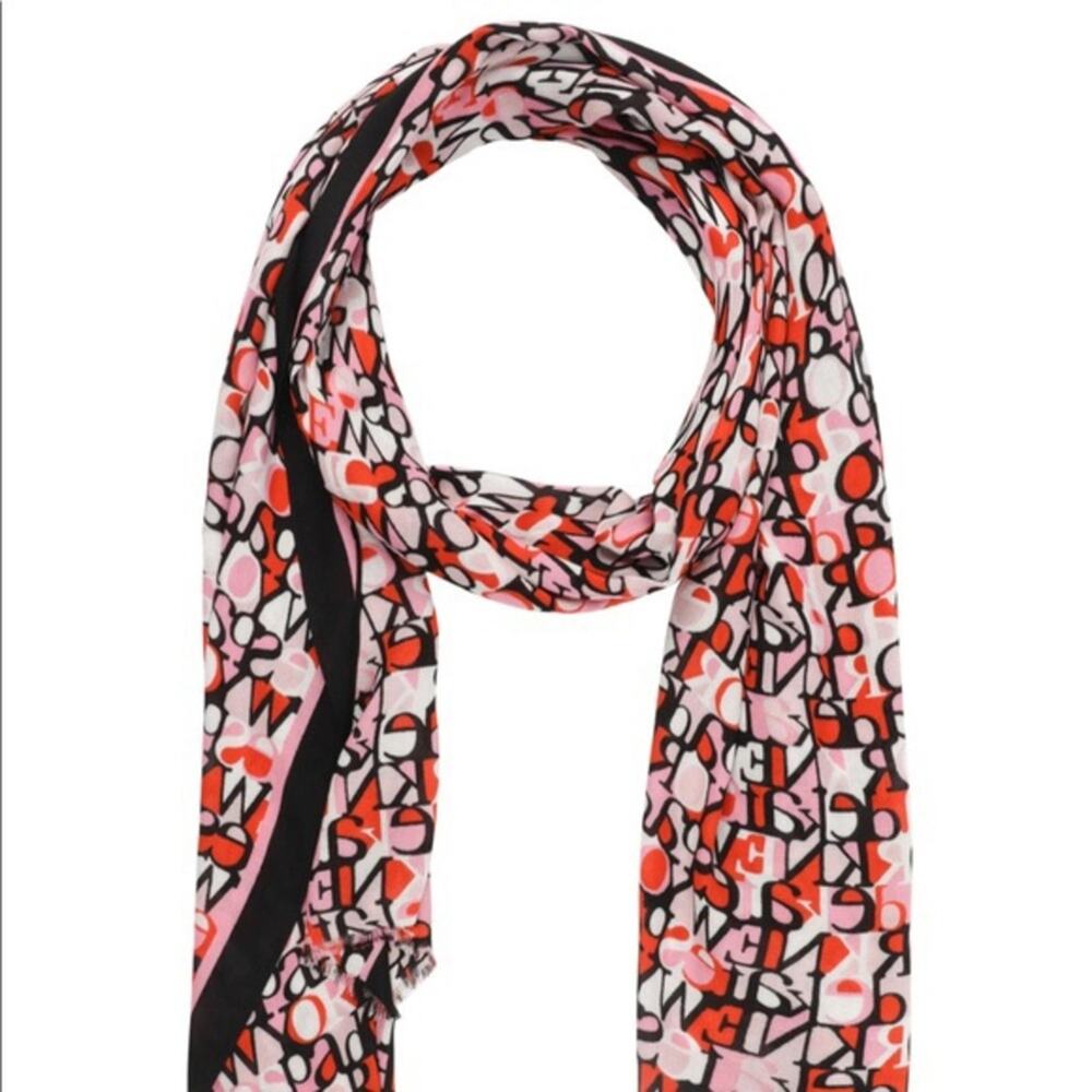 Kate Spade Scarf Red Pink Black Logo 76”x28” New